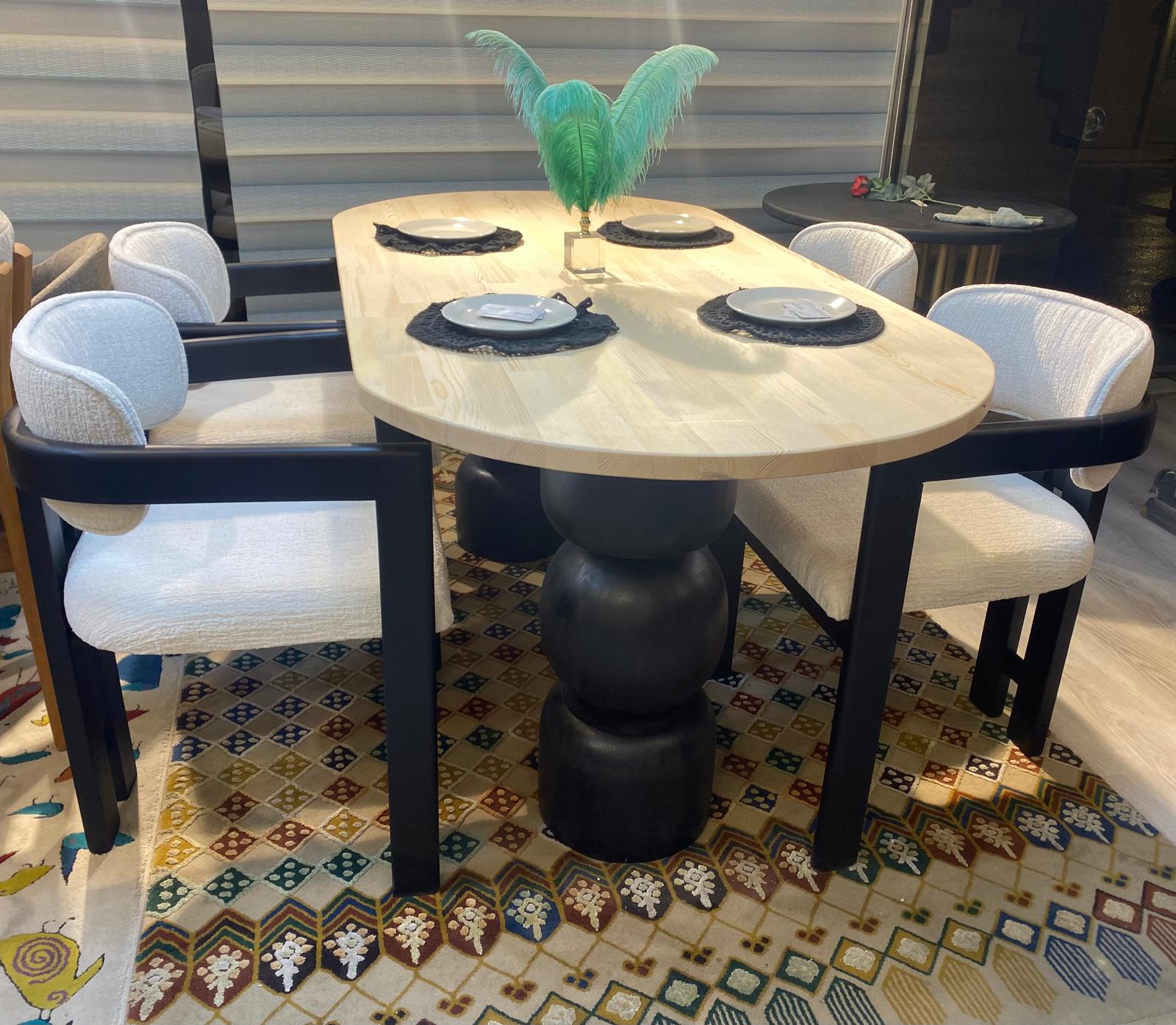 Amalfi Heykelsi Oval Masa & Krem Kavisli Sandalye Takımı - Ürün Görseli 3