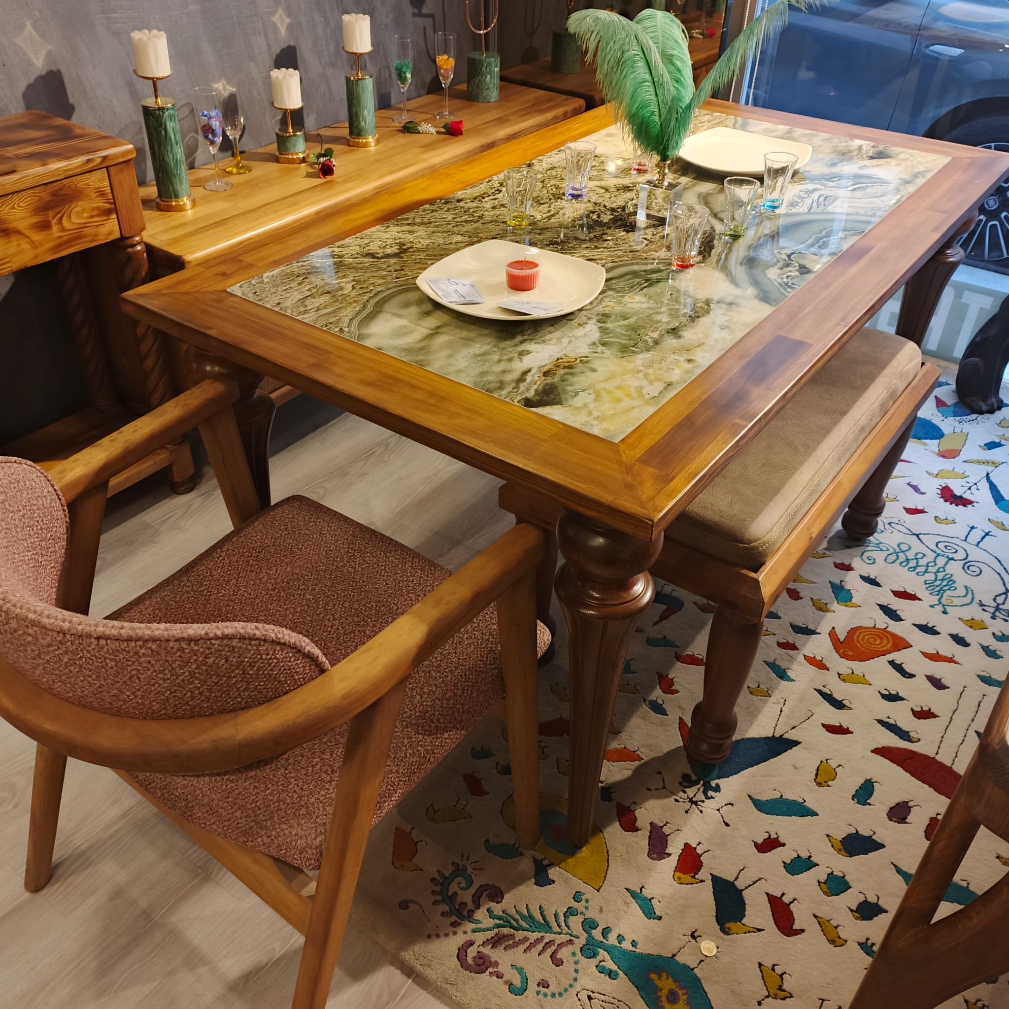 Verona Klasik Masif Ağaç Yemek Takımı